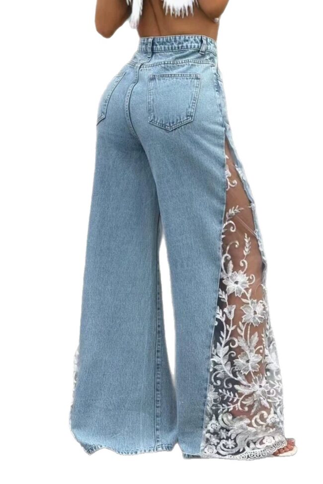 The Marlene High Waist Loose Dumped Denim Trousers Detail – La Rose Couture Trousers & Skirts