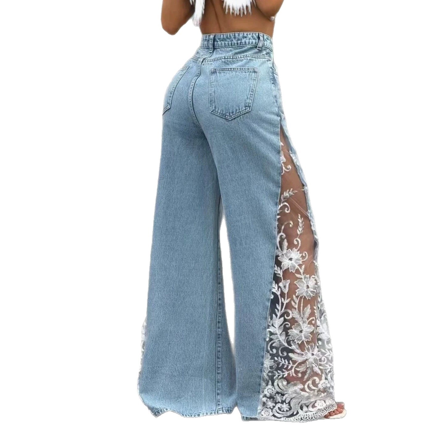 Fashion High Waist Loose Dumped Denim Trousers - Image 4