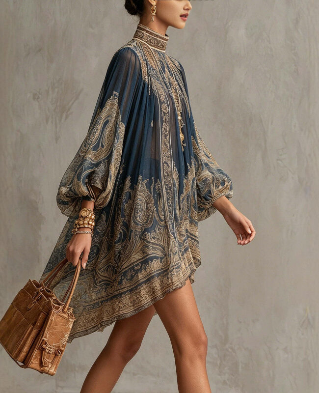 The Yvette Bohemian Print Long Sleeve Dress Detail – La Rose Couture Dresses & Gowns