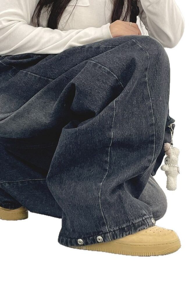 The Lucile High Waist Wide Leg Vintage Washed Denim Jeans Detail – La Rose Couture Trousers & Skirts