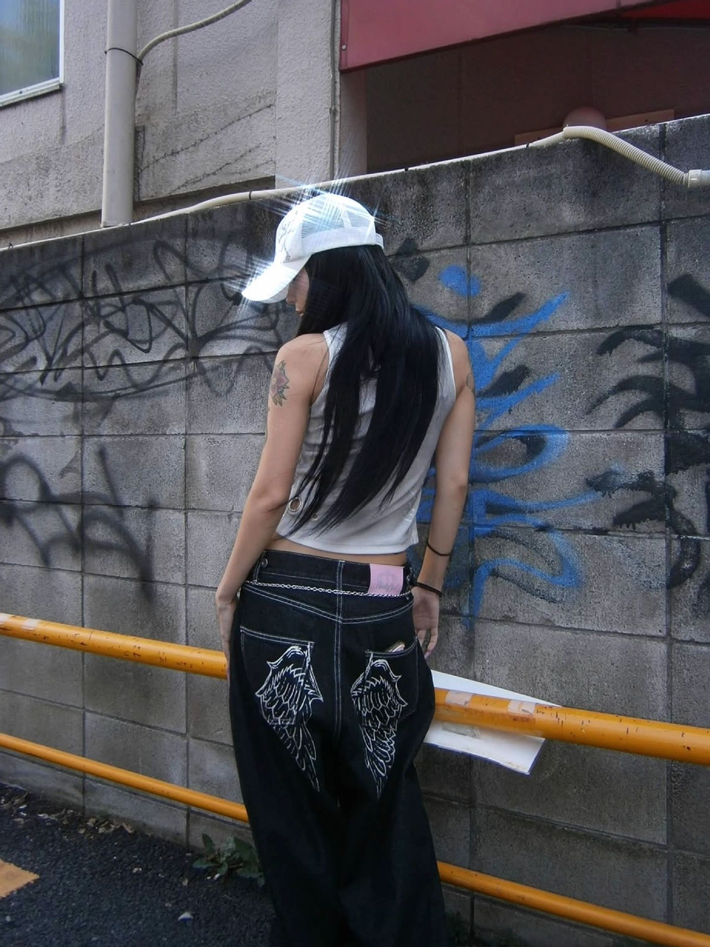 Embroidered Angel Wings Denim Pants - Image 4