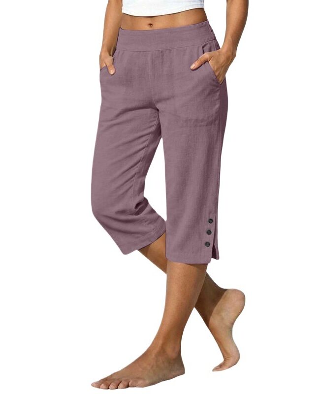 The Zephyrine Casual Loose Fit Cotton Linen Cropped Pants Detail – La Rose Couture Trousers & Skirts