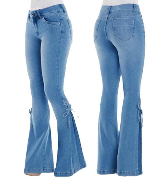 The Angele Jeans Mid Waist Lace Up Denim Pants Detail – La Rose Couture Trousers & Skirts