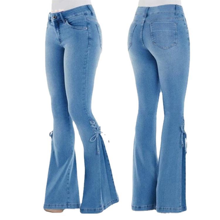 Women's Jeans Mid-waist Lace-up Denim Pants - Image 2