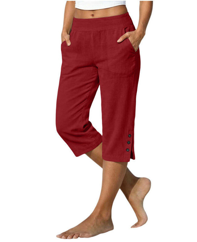 The Muriel Casual Loose Fit Cropped Pants Cotton Linen High Waist with Pockets Detail – La Rose Couture Trousers & Skirts