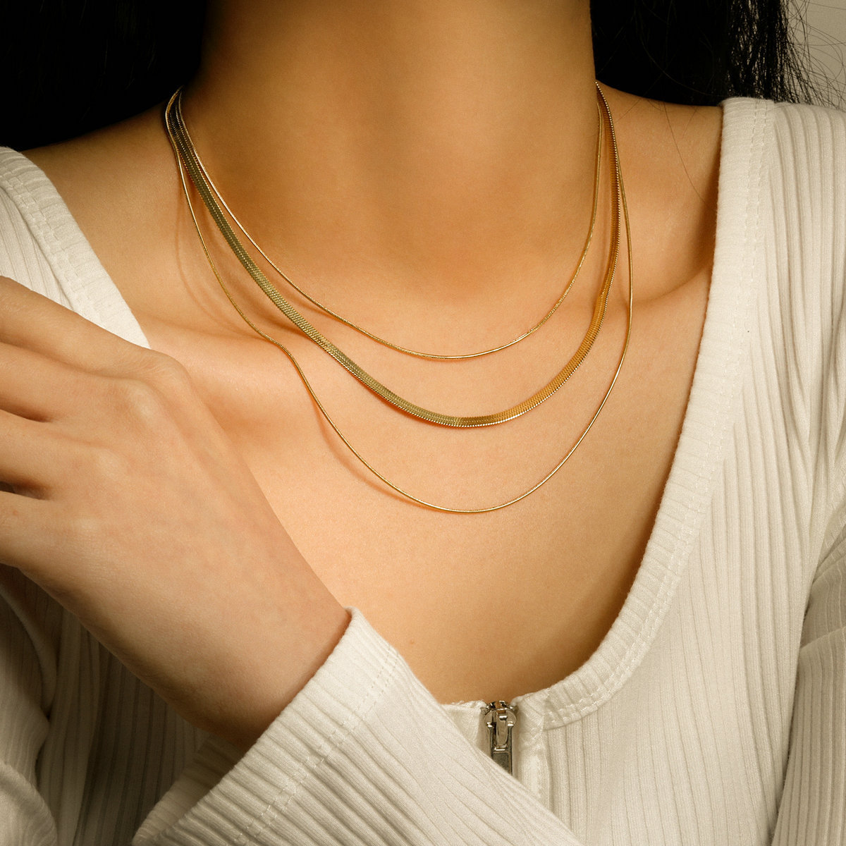 Minimalist Three-Layer Snake Bone Chain - Image 4