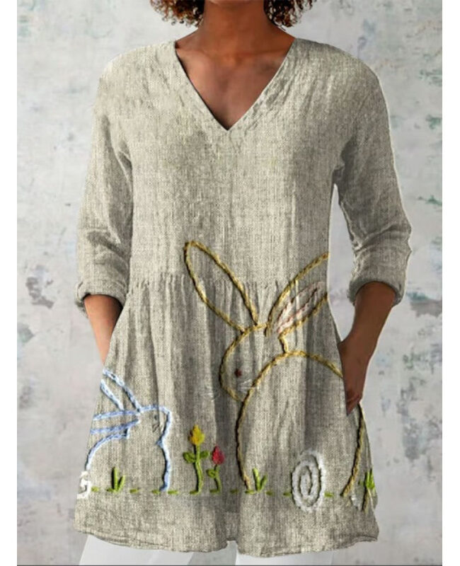 The Angele V Neck Loose Print Dress Detail – La Rose Couture Dresses & Gowns