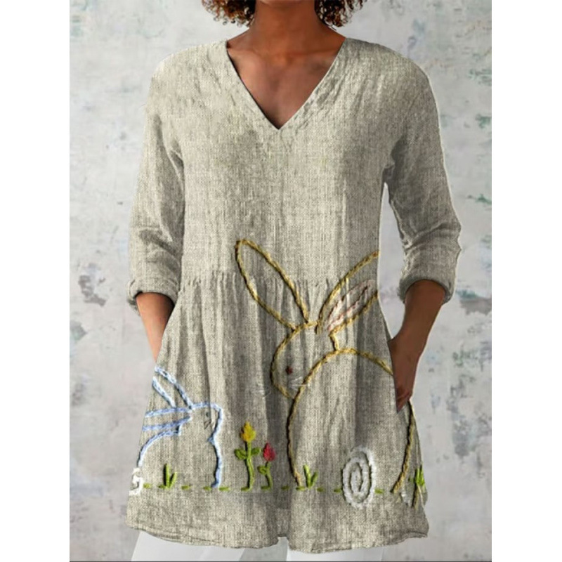 V-neck loose print dress - Image 3