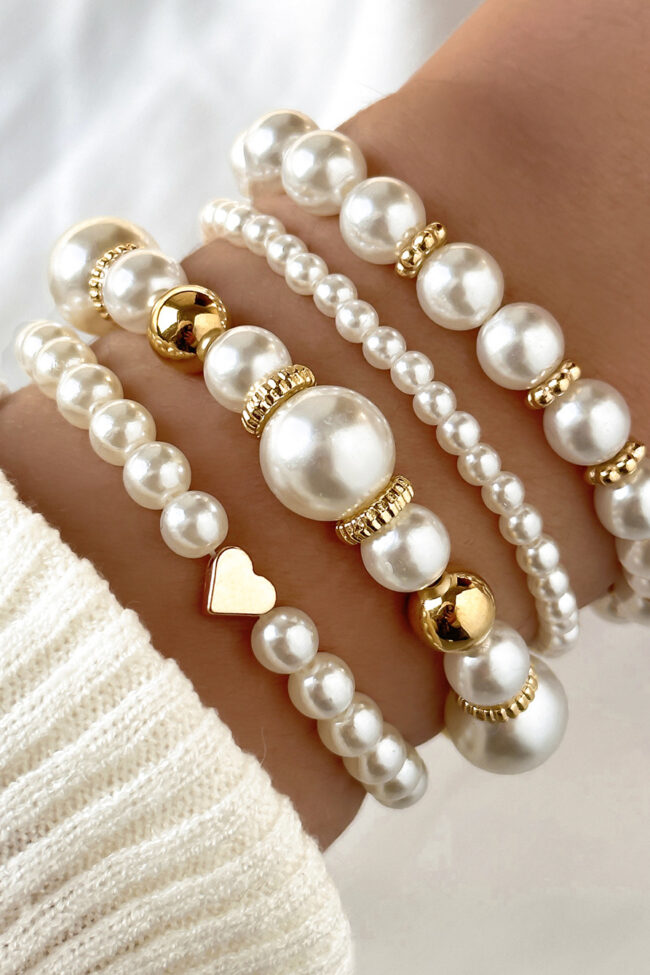 The Hortense Creative Love Heart Imitation Pearl Round Bead Bracelet 4 Piece Set – La Rose Couture Jewellery & Accessories