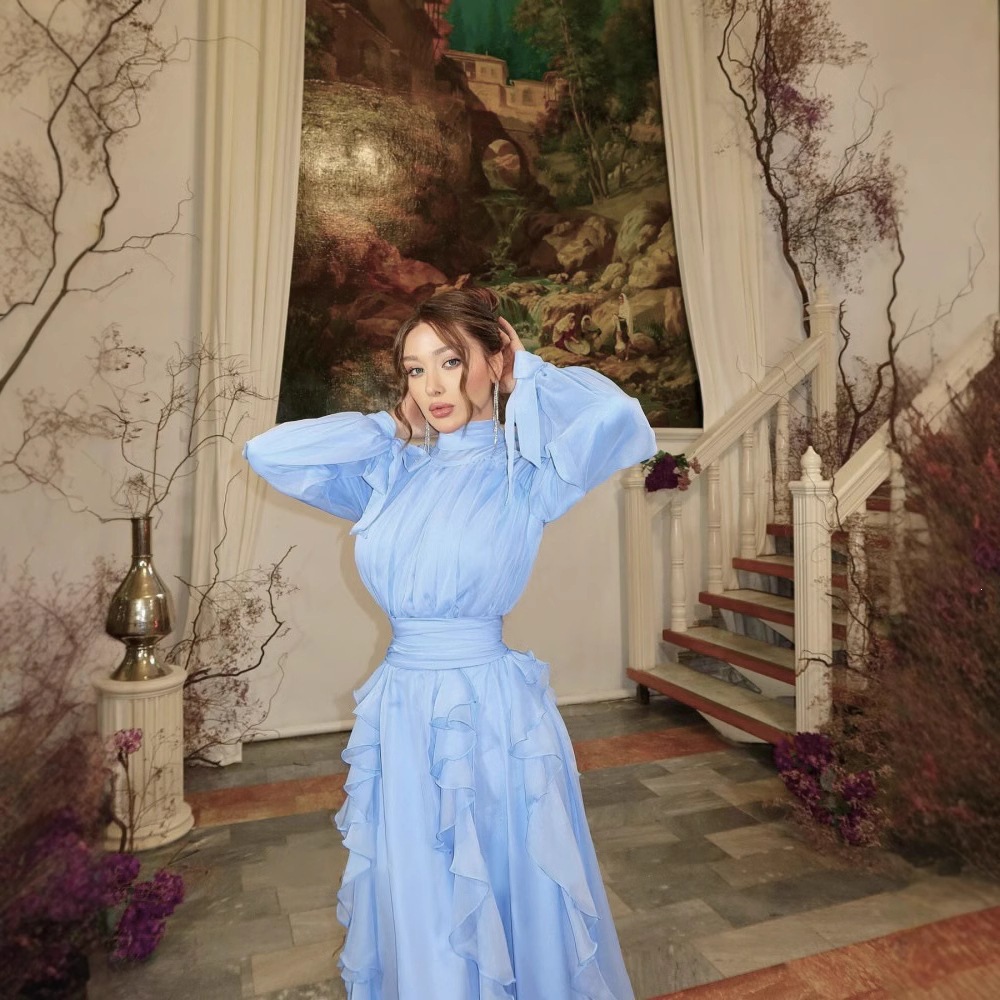 Womens Pleated Chiffon Dress - Image 5