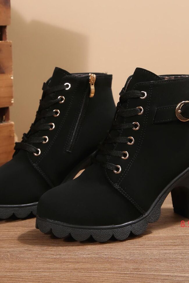 The Clothilde Thick Heel Ankle Boots Round Toe Lace Up Combat Detail – La Rose Couture Shoes & Footwear