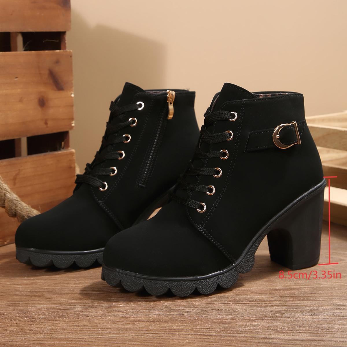 Thick Heel Ankle Boots Round-Toe Lace-Up Martin Boots - Image 2
