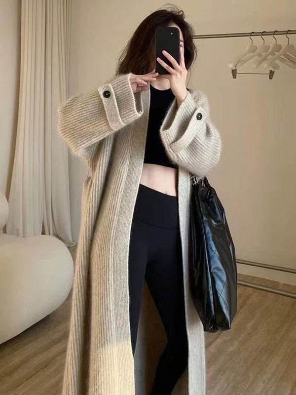 Womens Long Knitted Cardigan with V-Neck - Image 5