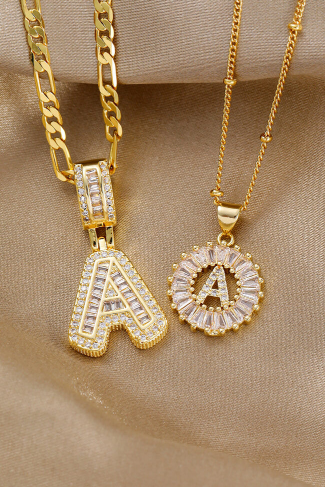 The Magali 18k Gold Plated Zircon Letter Pendant Necklace Unisex Personalized Jewelry – La Rose Couture Jewellery & Accessories