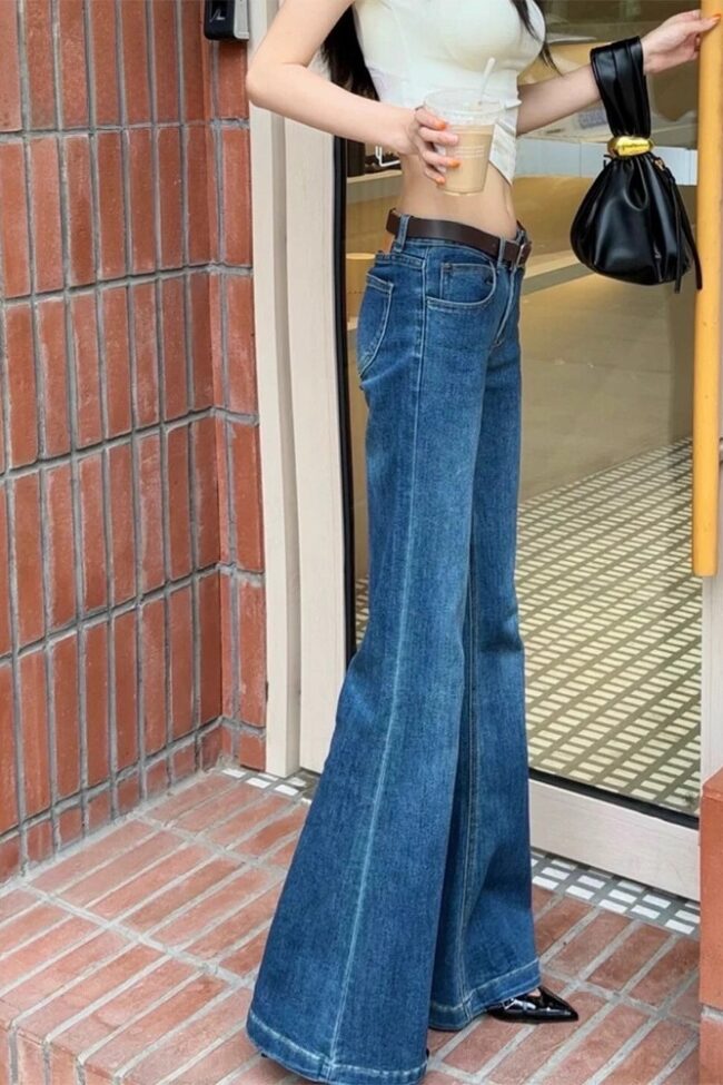Retro Flared Stretch Jeans Detail – La Rose Couture Trousers & Skirts