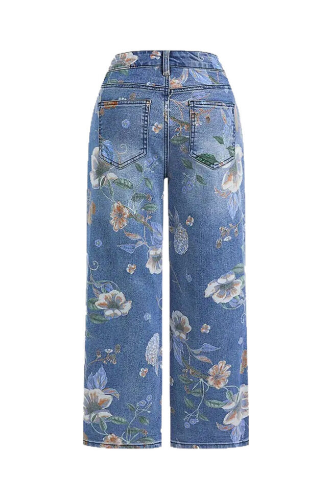 The Iris Printed Denim Wide Leg Pants Detail – La Rose Couture Trousers & Skirts