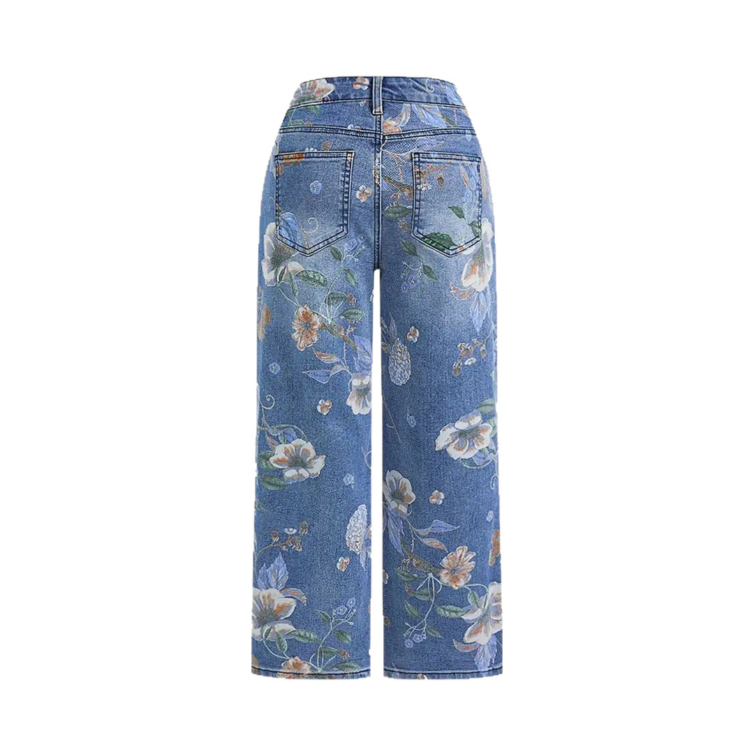 Women's Printed Denim Wide-Leg Pants - Image 5