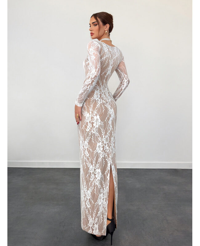 The Audrey Lace Square Neck Long Sleeve Dress Detail – La Rose Couture Dresses & Gowns