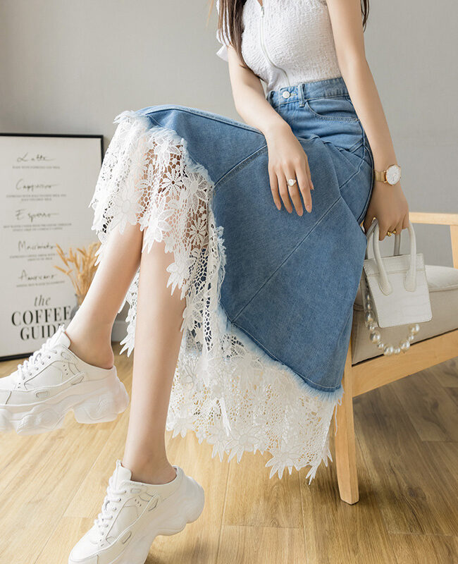 The Magali a Line High Waist Denim Midi Skirt Detail – La Rose Couture Trousers & Skirts