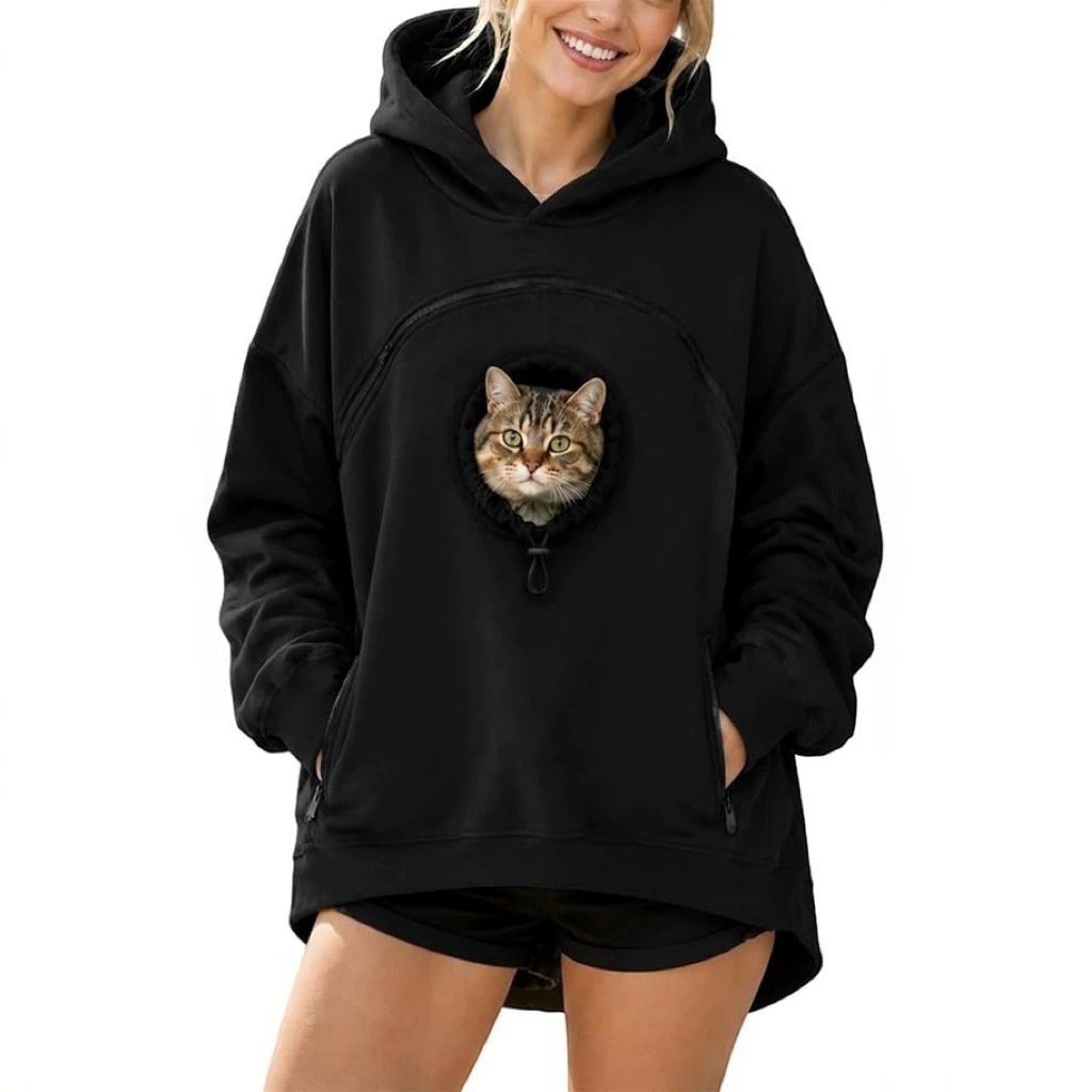 Womens Long Sleeve Hoodie with Pet Pocket - Image 3