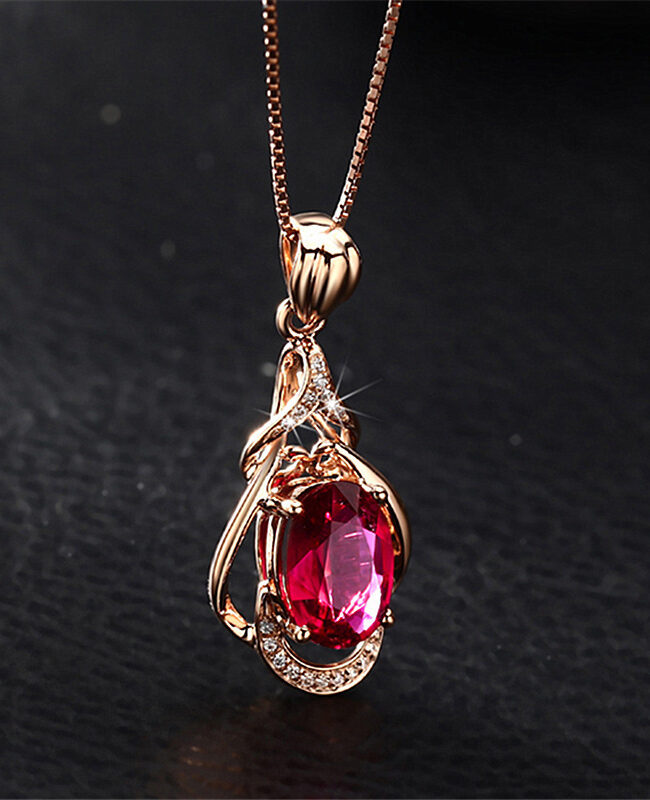 The Hermione Rose Gold Plated Red Tourmaline Water Drop Gemstone Pendant Necklace with Chain Detail – La Rose Couture Jewellery & Accessories
