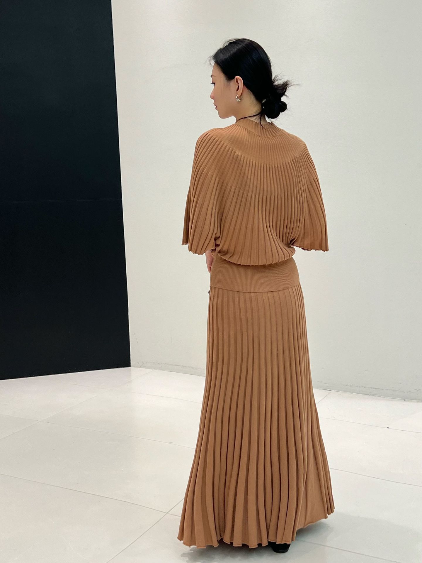 Ribbed Lined High Waist Wool Blend Skirt - Image 3