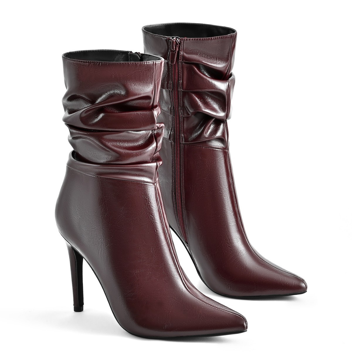 Pointed-toe, low-heeled, high-heeled short boots
