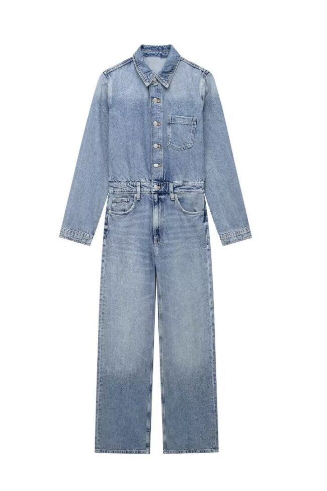 The Seraphine Long Sleeve Washed Denim Jumpsuit Detail – La Rose Couture Dresses & Gowns