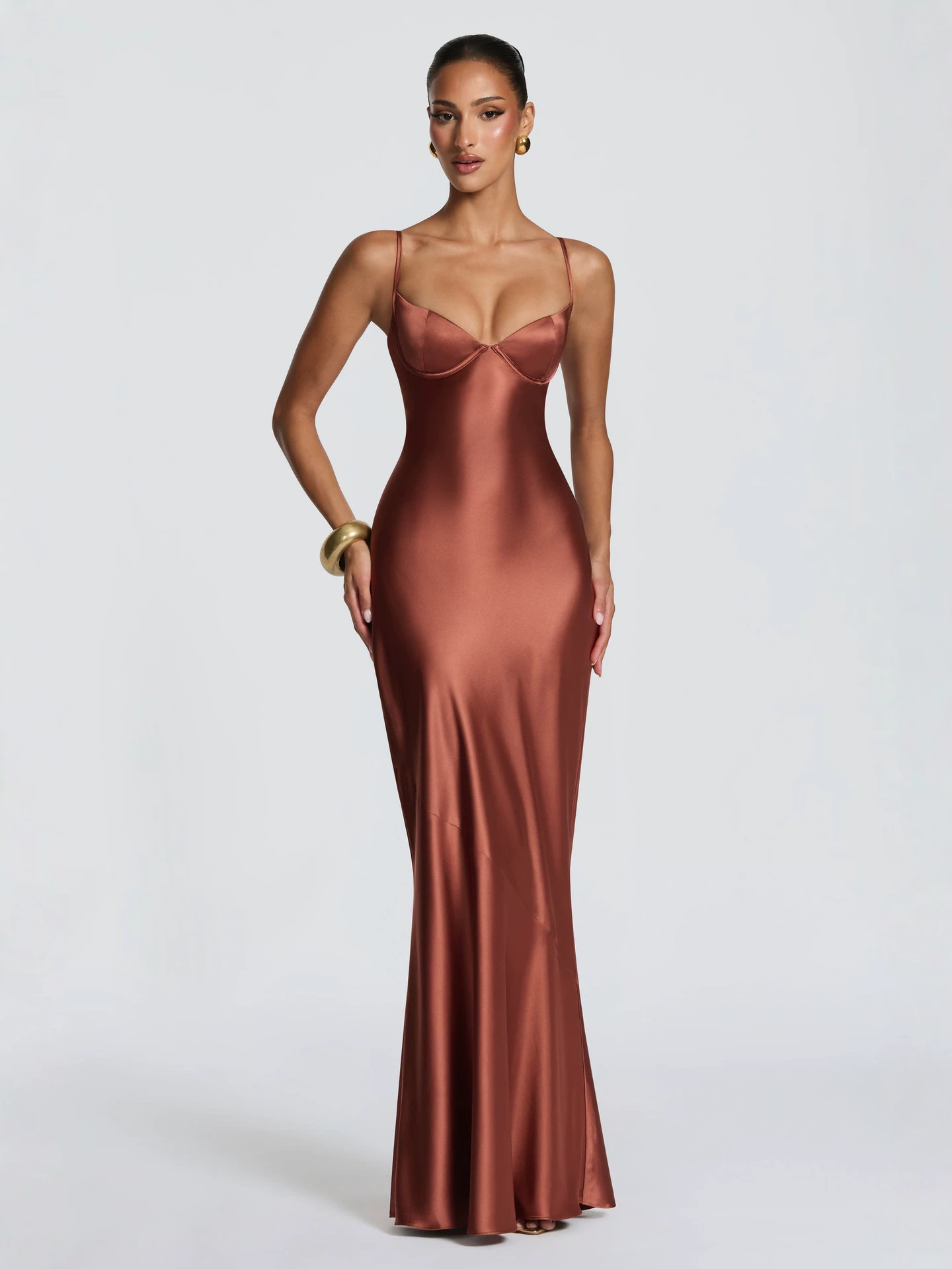 Elegant Satin Spaghetti Strap Mermaid Hem Long Dress - Image 5