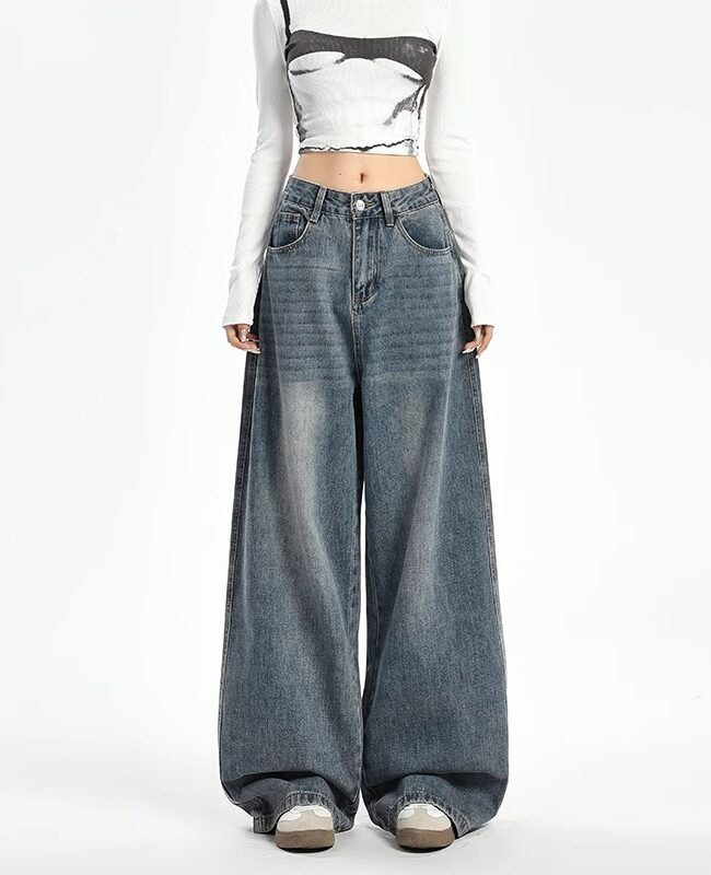 The Clemence Plus Size High Waist Wide Leg Vintage Blue Denim Jeans Detail – La Rose Couture Trousers & Skirts