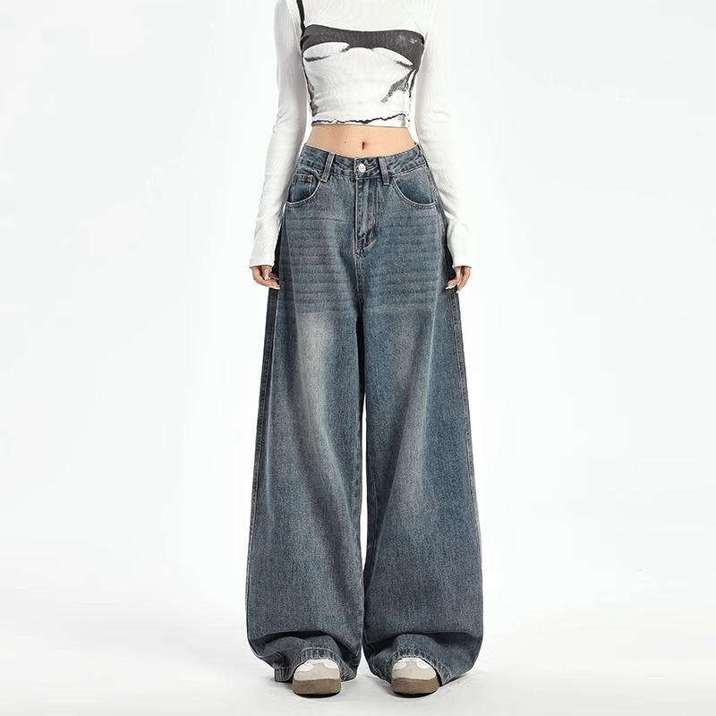 Women's Plus Size High-Waist Wide-Leg Vintage Blue Denim Jeans - Image 2