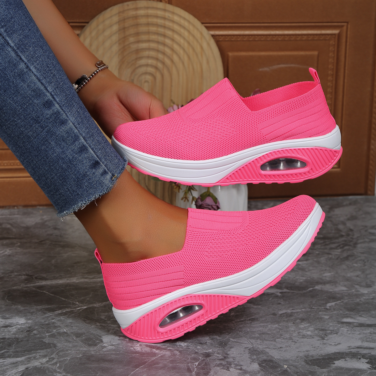 Women Breathable Fly-Knit Slip-On Rocking Shoes with Air Cushion - Image 2