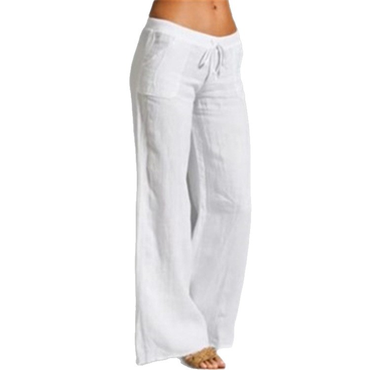 Womens High Waisted Wide Leg Pants Cotton Linen Casual Trousers - Image 5