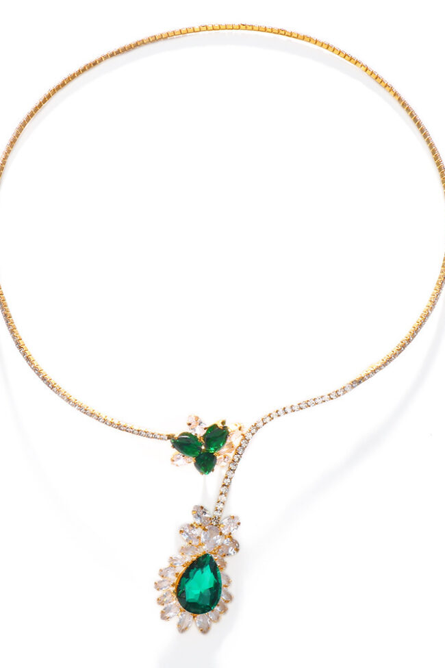 The Noemie Leaf Motif Luxury Zircon Clavicle Necklace Detail – La Rose Couture Jewellery & Accessories