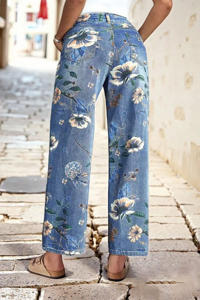 The Iris Printed Denim Wide Leg Pants Detail – La Rose Couture Trousers & Skirts