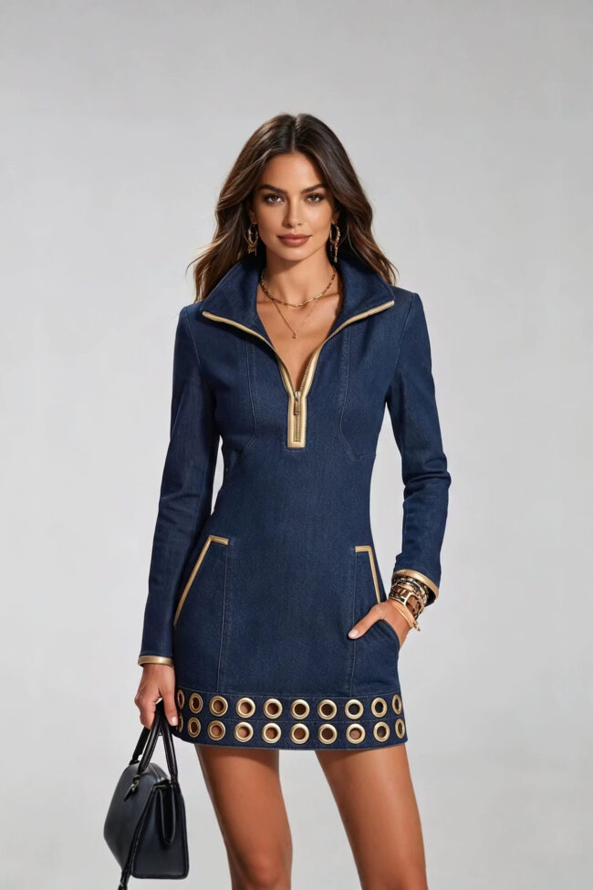 The Seraphine Long Sleeve Denim Dress Detail – La Rose Couture Dresses & Gowns