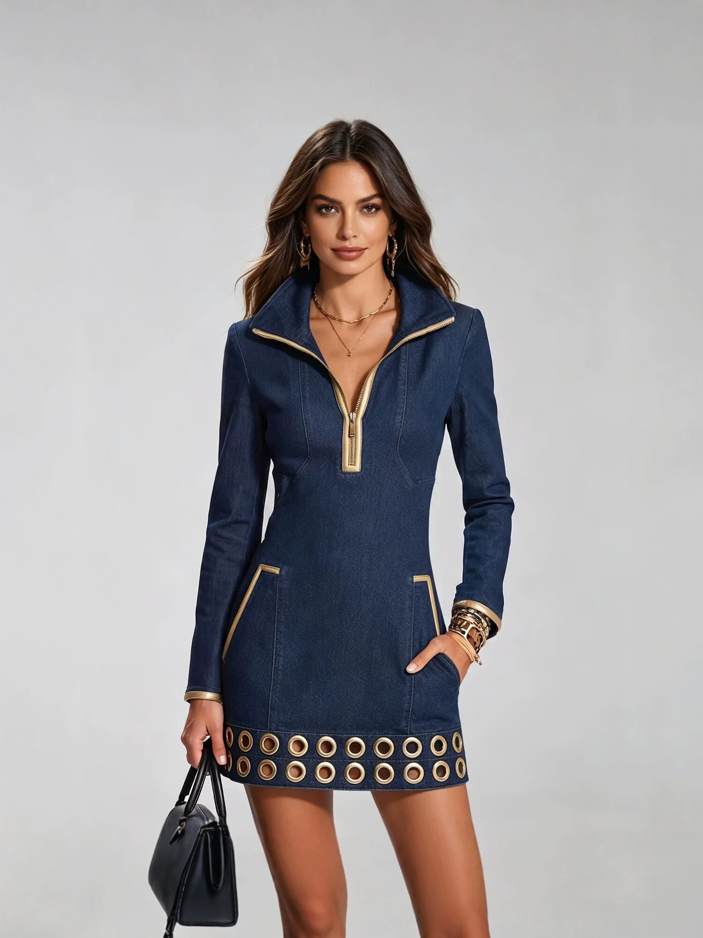 Women Long Sleeve Denim Dress - Image 2