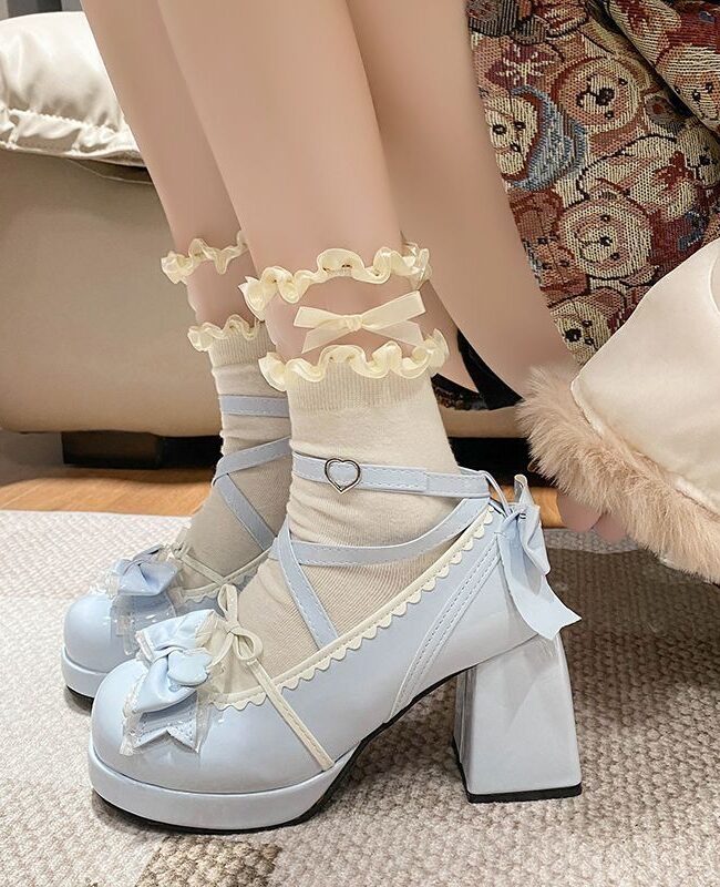 The Morgane Waterproof Platform Mary Jane Heels Lolita Style Thick Heel Shoes Detail – La Rose Couture Shoes & Footwear