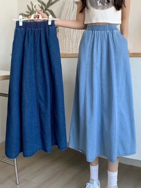 Women's mid-length new style patchwork casual denim skirt