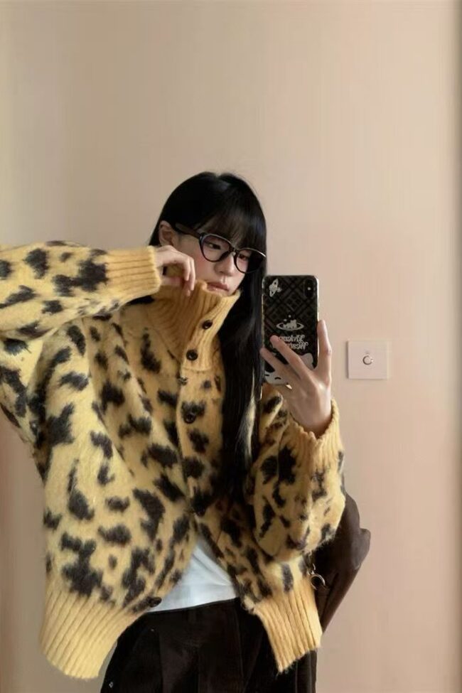 The Penelope Retro Leopard Print Knit Cardigan Detail – La Rose Couture Coats & Jackets