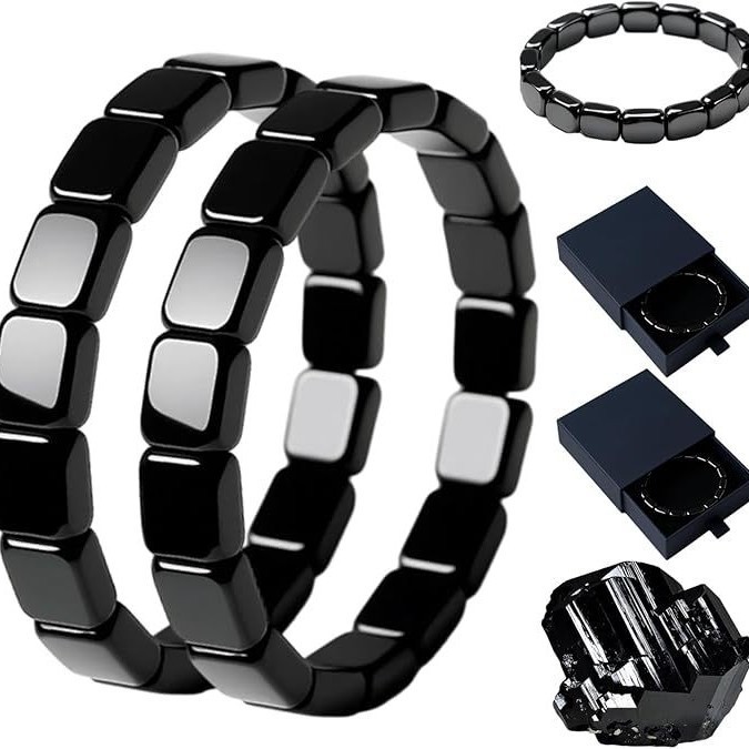 Black stone elastic square bracelet hematite beaded bracelet - Image 5