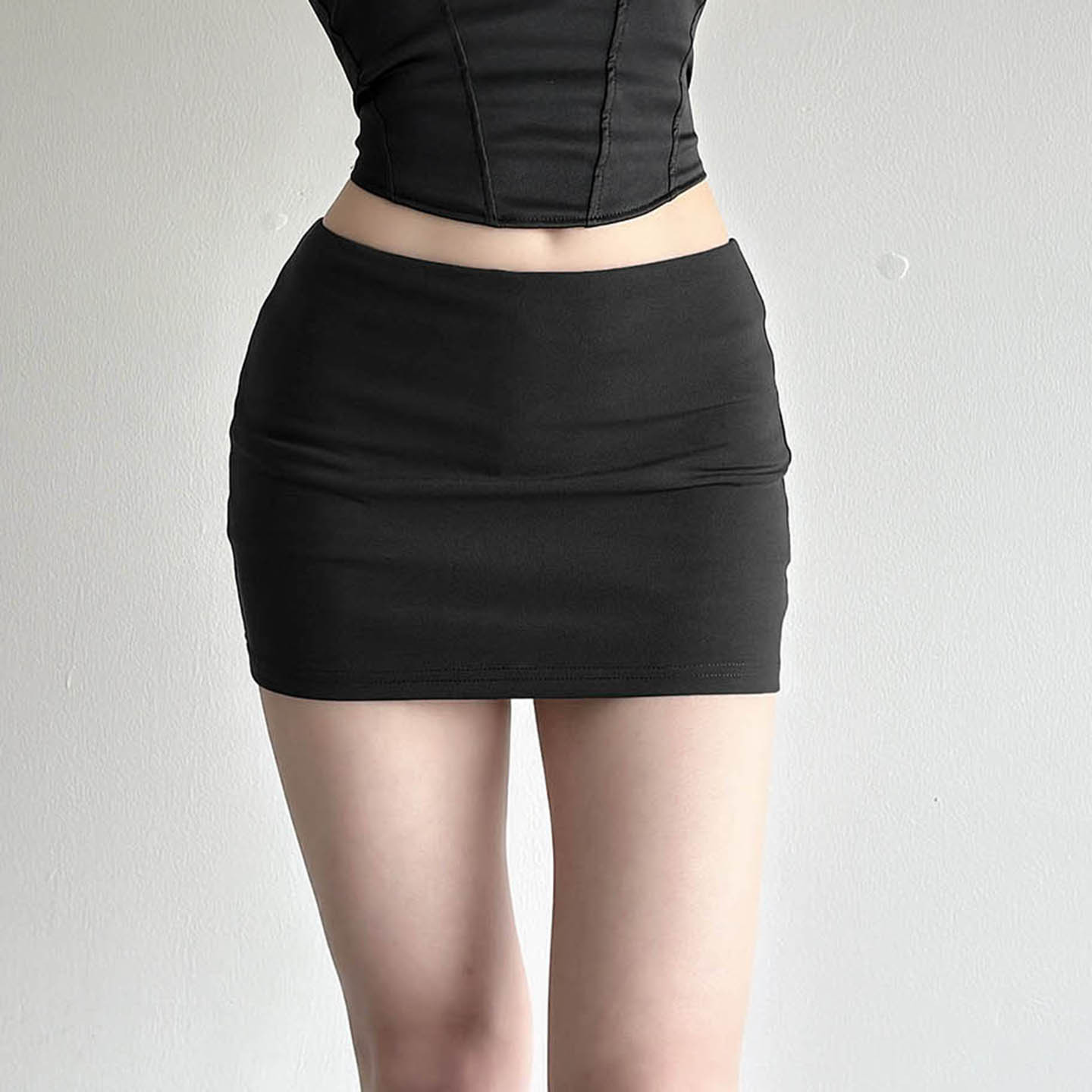 Solid color wrap hip skirt temperament