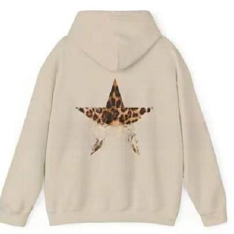 Star print fleece loose-fitting hoodie