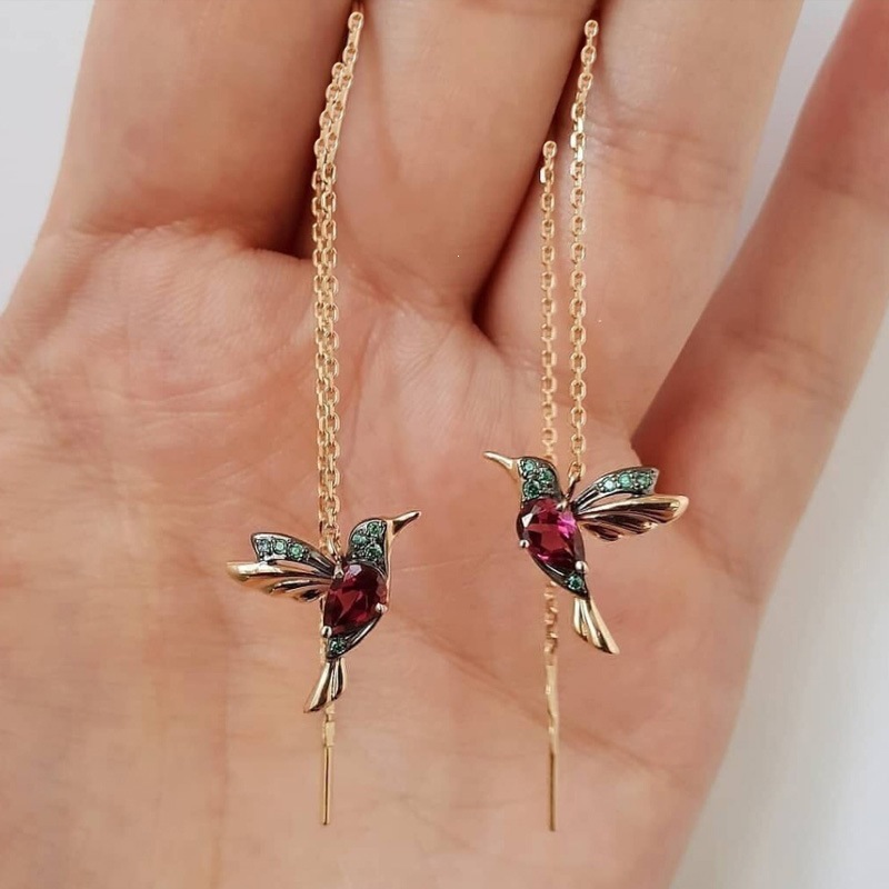 Cute Bird Women's Earrings Copper Inlaid with Zircon - Image 2