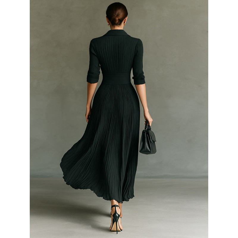 Elegant Pleated A-Line Dress - Image 4