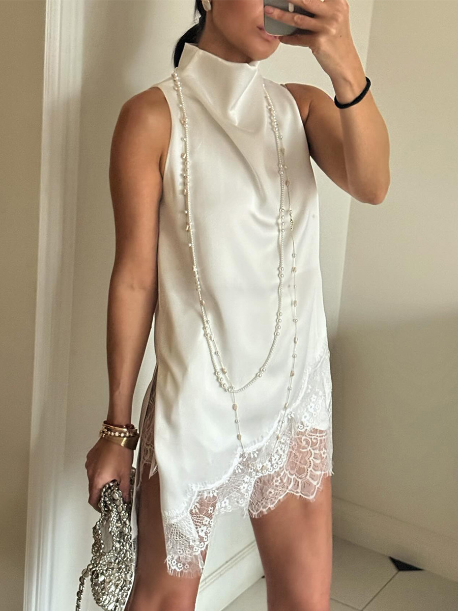 Lace Trim Satin Vest - Image 2