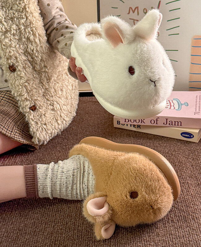 The Apolline Plush Rabbit Slippers Winter Indoor Warm House Shoes Detail – La Rose Couture Shoes & Footwear