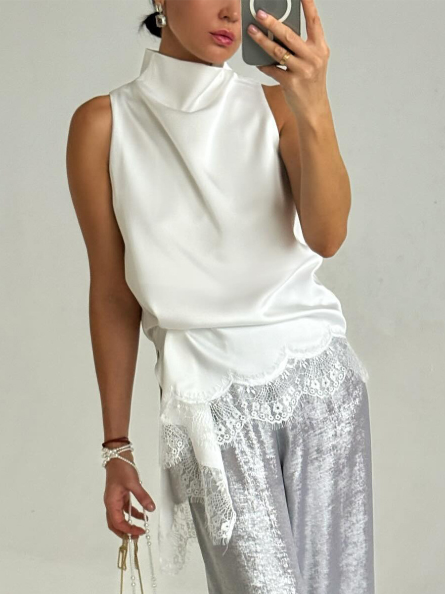 Lace Trim Satin Vest - Image 4