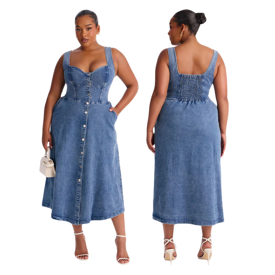 Strapless Flared Denim Dress - Image 2