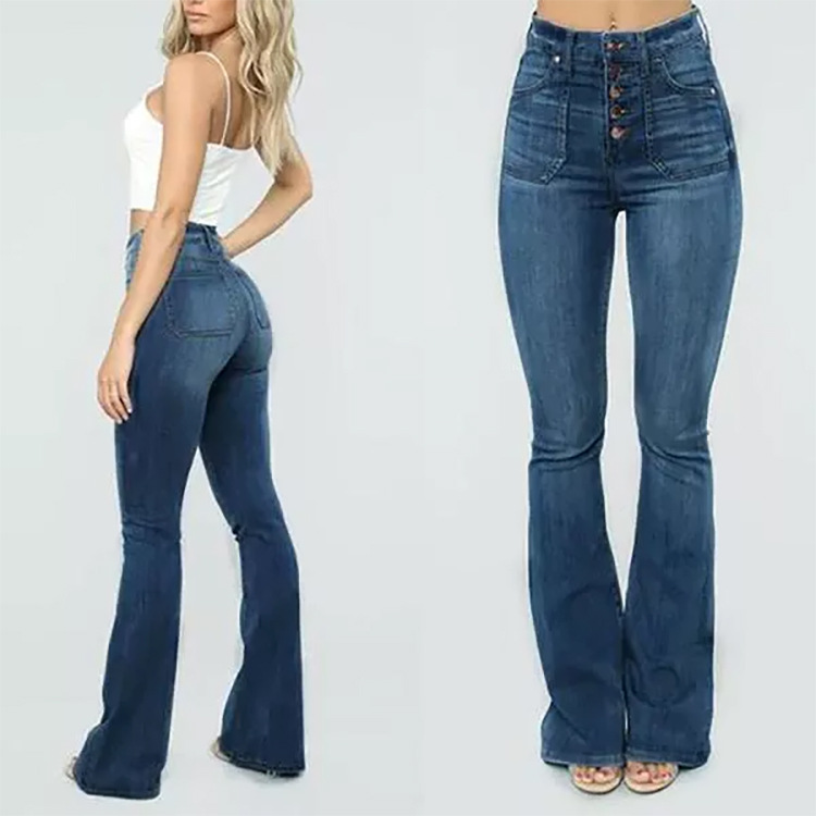 Washed button-down women's high-waisted denim pants - Image 2